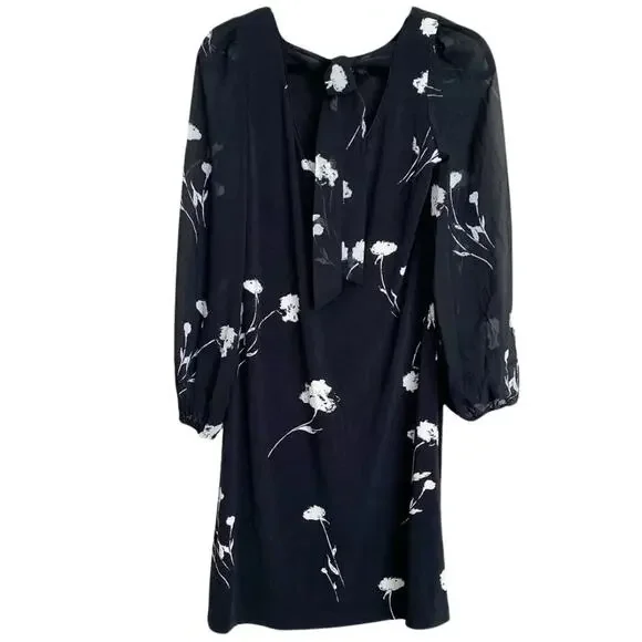 White House Black Market Long Sleeve Chiffon Sleeve Shift Dress Size Medium - Picture 6 of 7